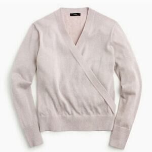 J Crew Shimmer Lurex Wrap Surplice Sweater Top Pink Metallic Wool Blend Small